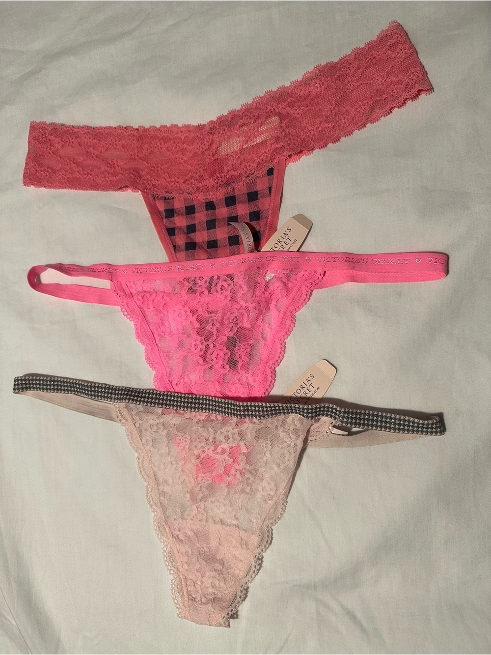 Victoria's Secret Hot Pink Lace Thong set of 3
